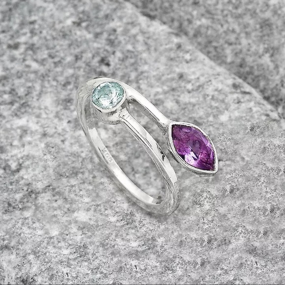 Amethyst and Aquamarine sterling silver ring size 6 - Picture 3 of 3